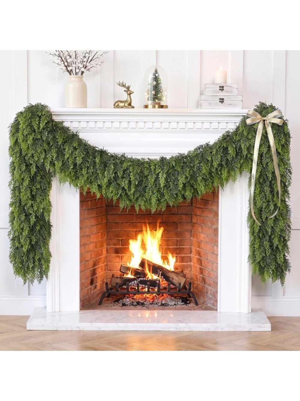 4 Pcs 9 FT Artificial Cedar Garland, Fake Christmas Pine for Mantle Decor